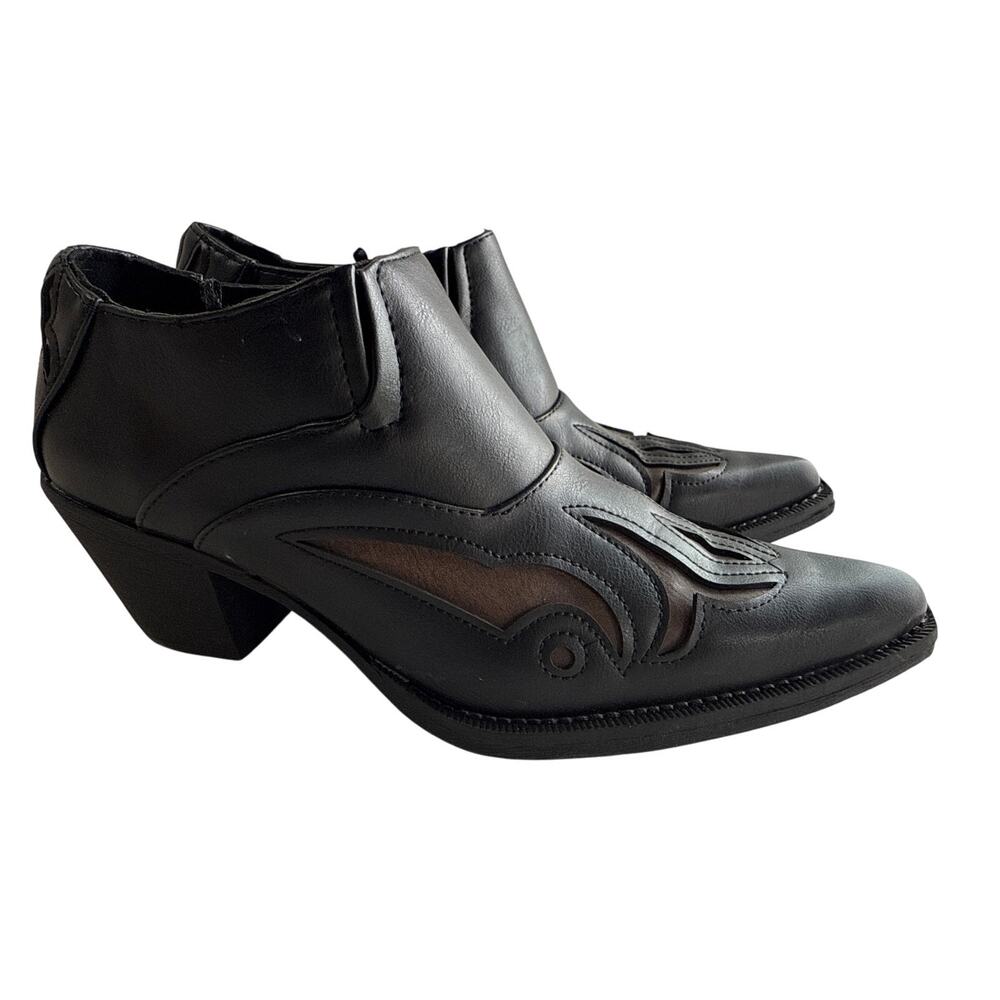 Roper Short Booties Sarah Women's 6.5 Snip Toe Inlay‎ Accents Slip On Heels